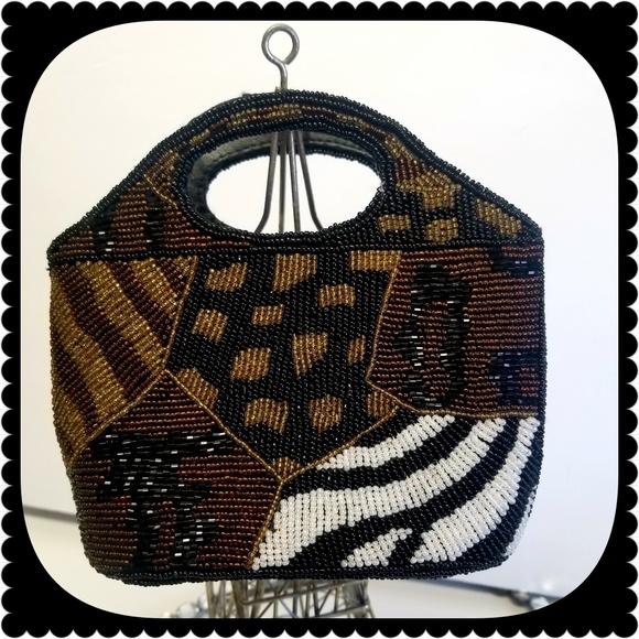 Handbags - Womens Beaded Animal Print Handbag